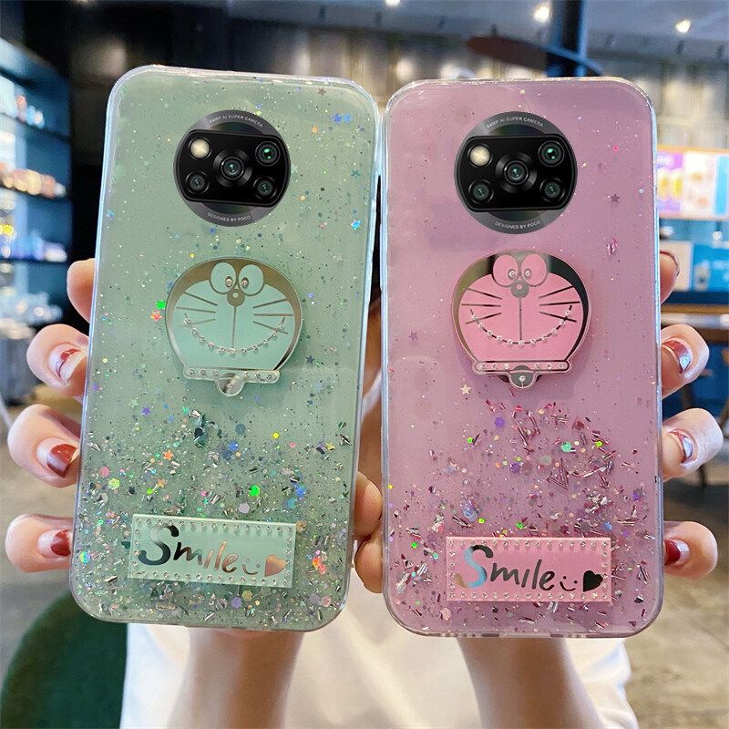 Phone case Xiaomi Poco X3 Pro Shiny Ring Case Glitter Soft Transparent Doraemon Cases For Xiaomi Poco X3 Pro Back Cover Stars Moon Girls