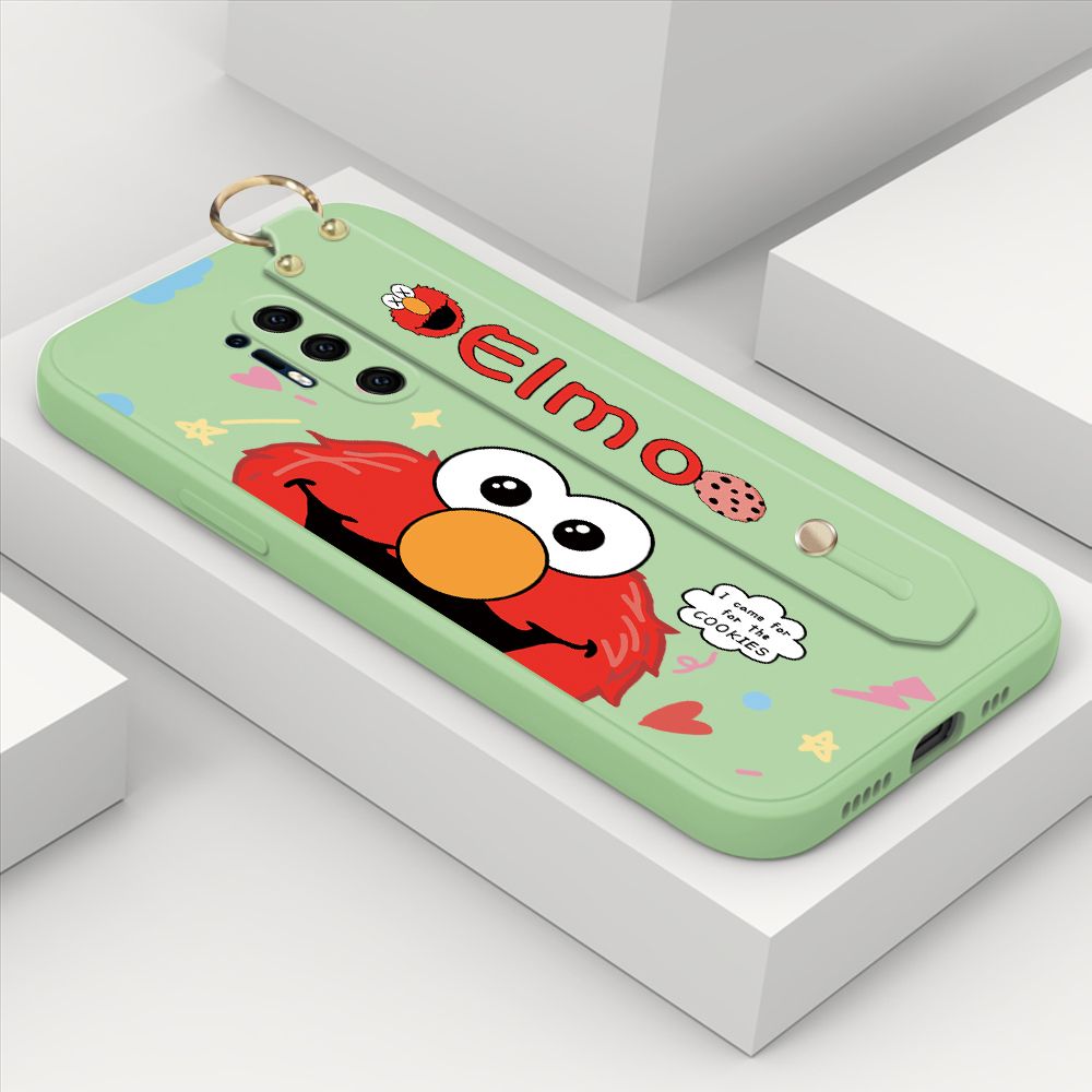 ZeroQiQi for OnePlus 8 Pro Wrist Strap Case Cute Cute Cartoon Little Monster Phone Cover Square Edge Liquid Silicone Case Full Cover Camera Shockproof Protective Cases