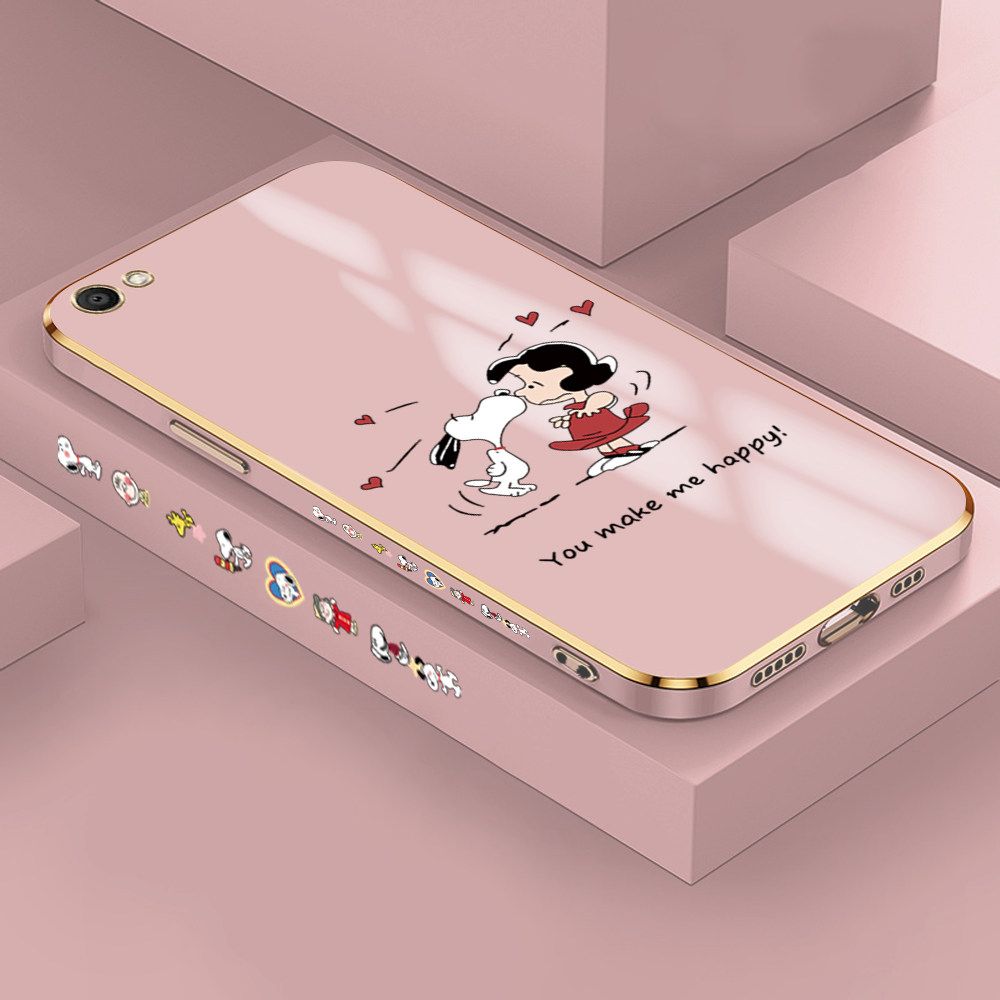 Jizetin (Free Lanyard) Vivo Y67 / V5 / V5S / V5 Lite Case Cute Puppy Little Girl Luxury 6D Plating Soft Casing Silicone Ultra Thin Phone Cover