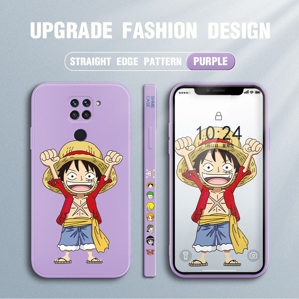 Jizetin for Xiaomi Redmi Note 9 Case Anime One-Piece Monkey D. Luffy Anime Side Design Phone Case Square Edge Pattern Liquid Silicone Cases Full Cover Camera Shockproof Protective Case