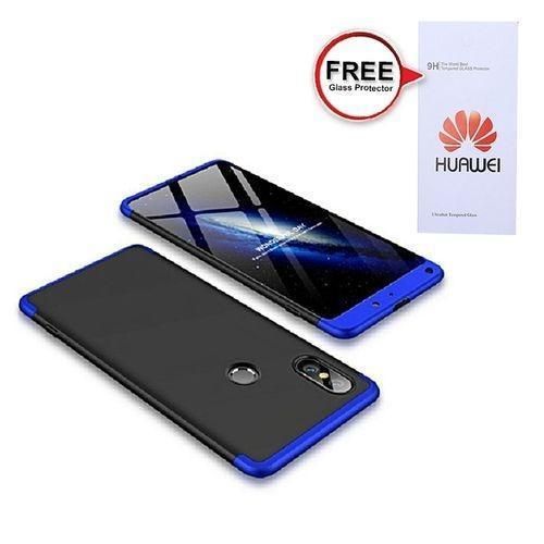 Huawei Honor Play 360 Degree Phone Case with Free Glass Protector - Blue and Black