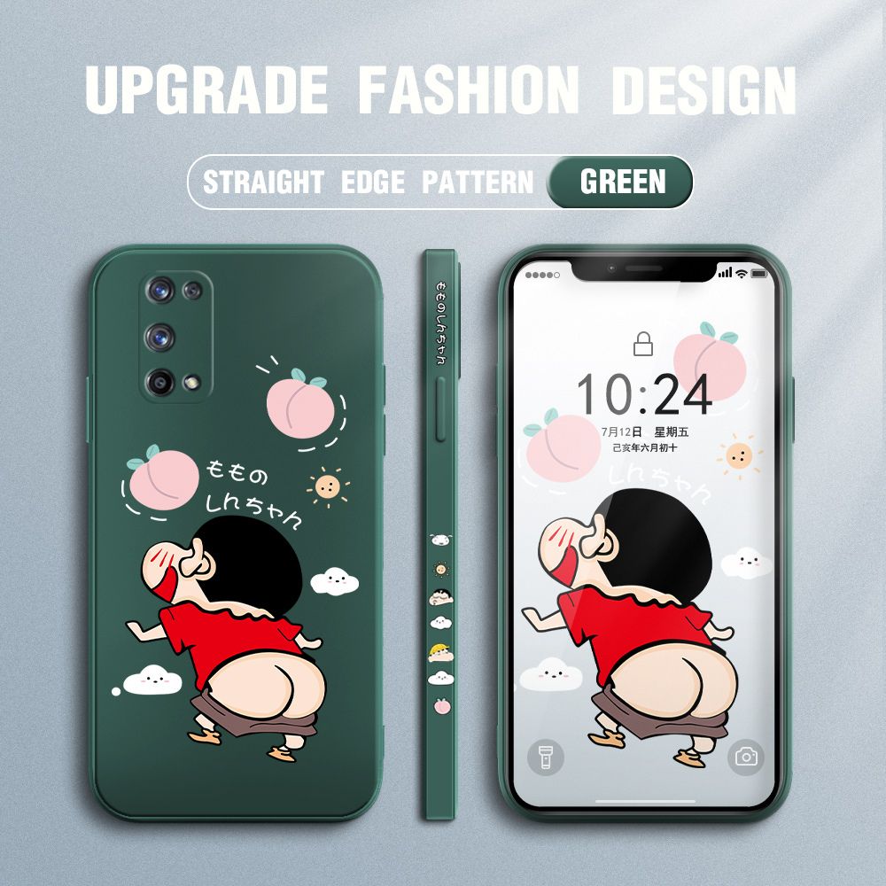 Jizetin for Realme 7 Pro Case New Cartoon Crayon Shin-chan Design Side Design Phone Case Square Edge Pattern Liquid Silicone Cases Full Cover Camera Shockproof Protective Case