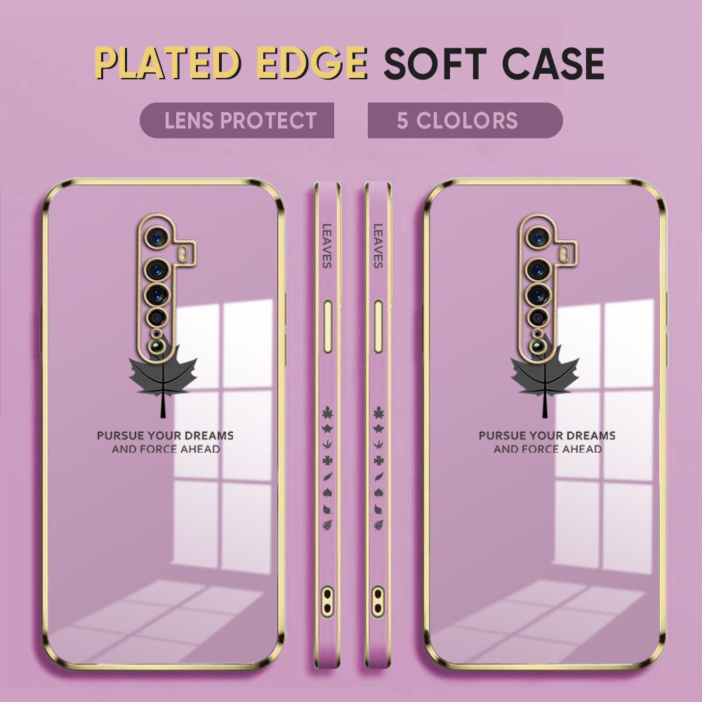 Luxury 6D Plating Case for OPPO Reno2 Z Phone Cases Maple Leaf Side Print Soft Silicone Square Back Cover