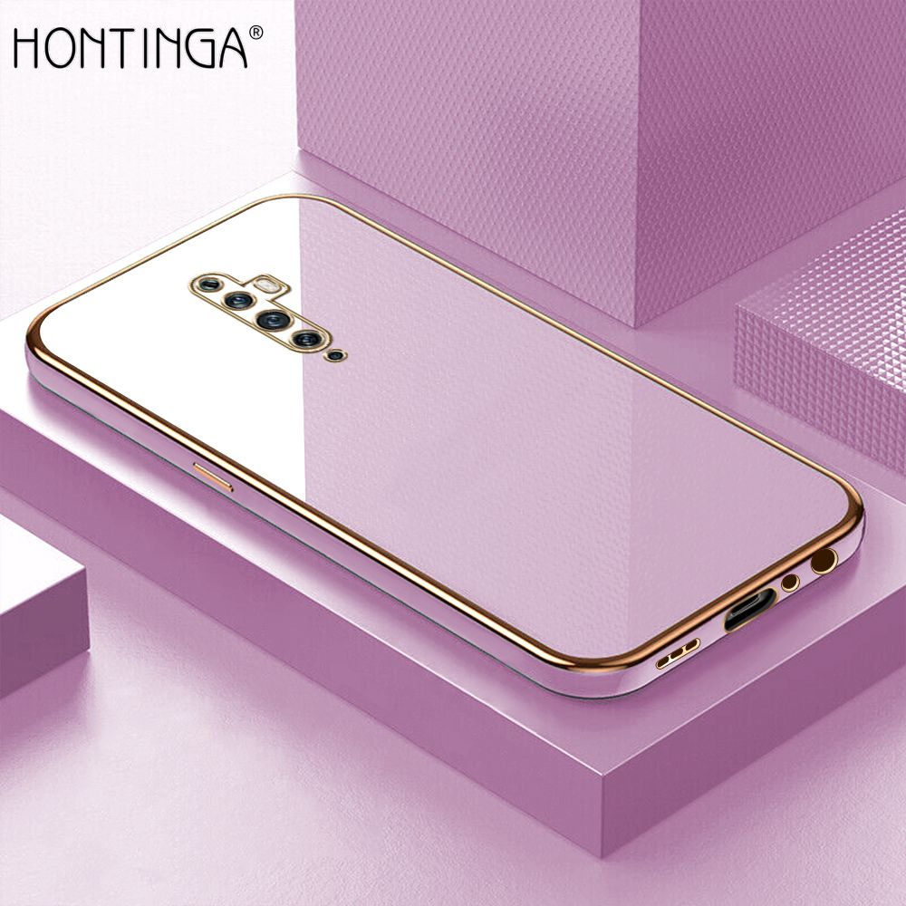 Hontinga for OPPO Reno2 Z / Reno2 F Back Cover + Free Lanyard Luxury 6D Plating Frame Shiny Bling Case Soft Silicone Square Phone Cases