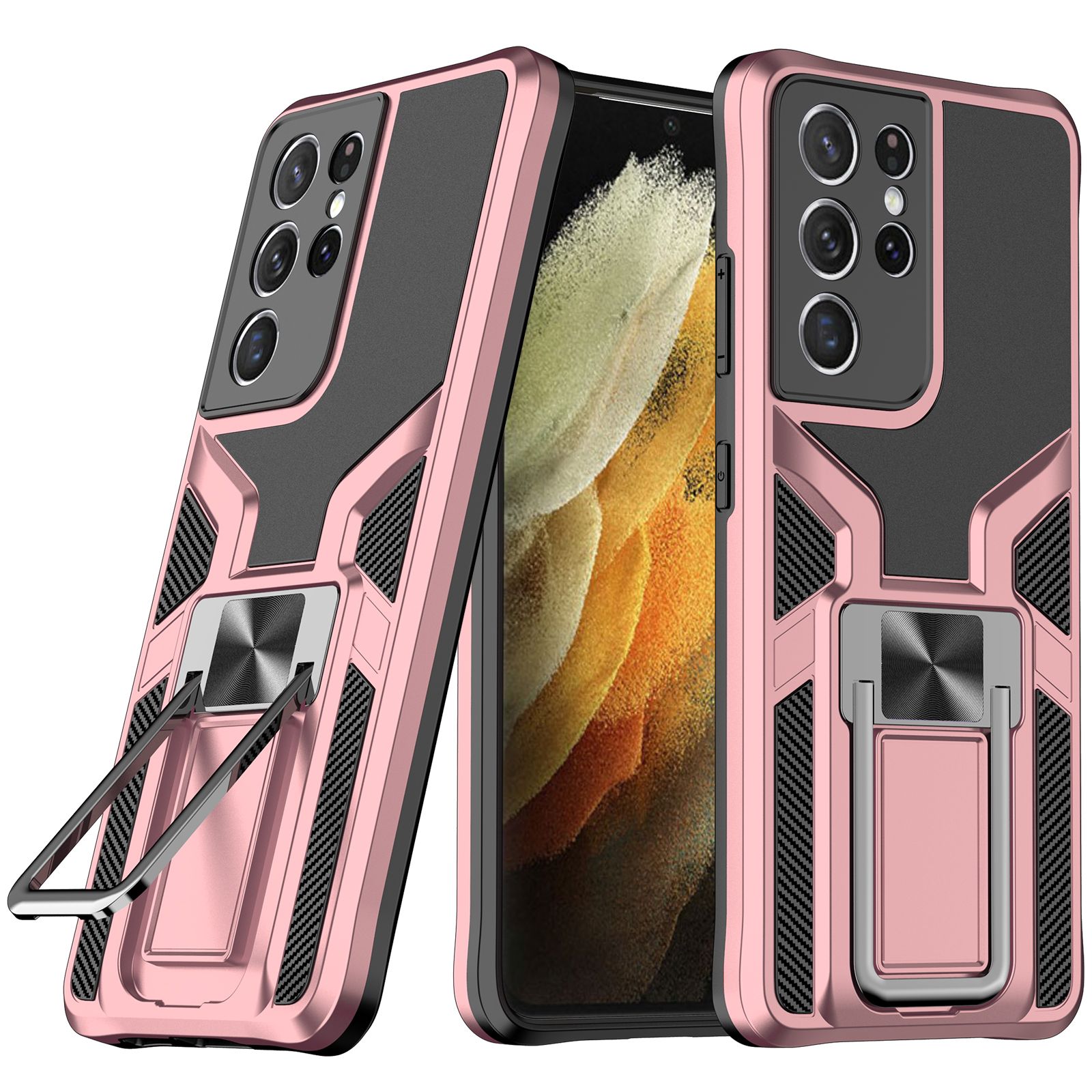 For Samsung Galaxy S21 Ultra 5G Phone Case Bumper Case Magnet Ring Holder Military Back Cover
