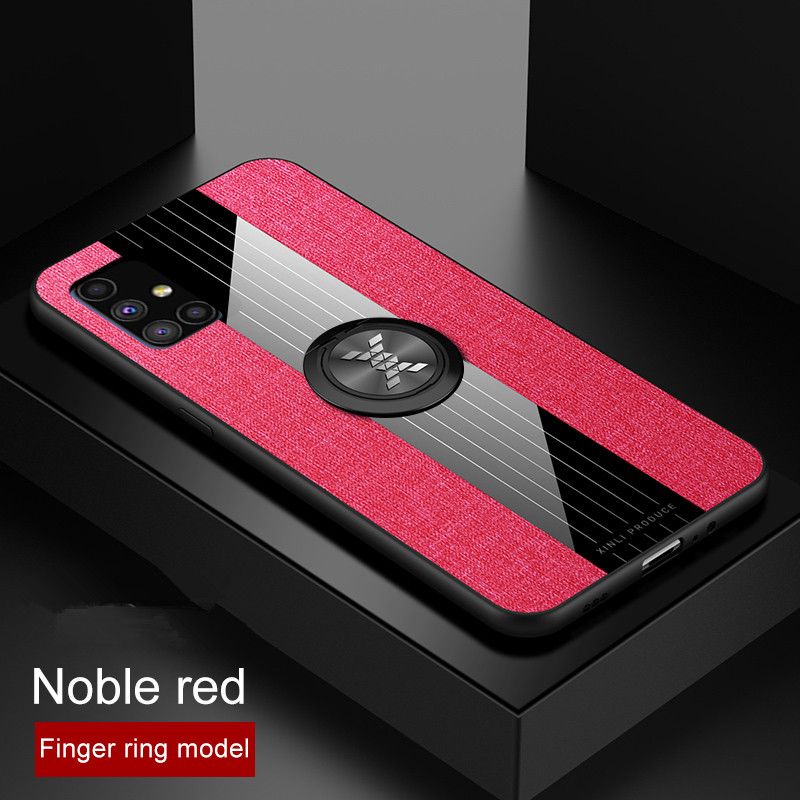 For Samsung Galaxy M51 Fabric Cloth Back Case With Metal Finger Ring Holder Matte Protective Sweat-proo Hard PC Cover Phone Case Shockproof Cases Coque Handphone Hard Casing