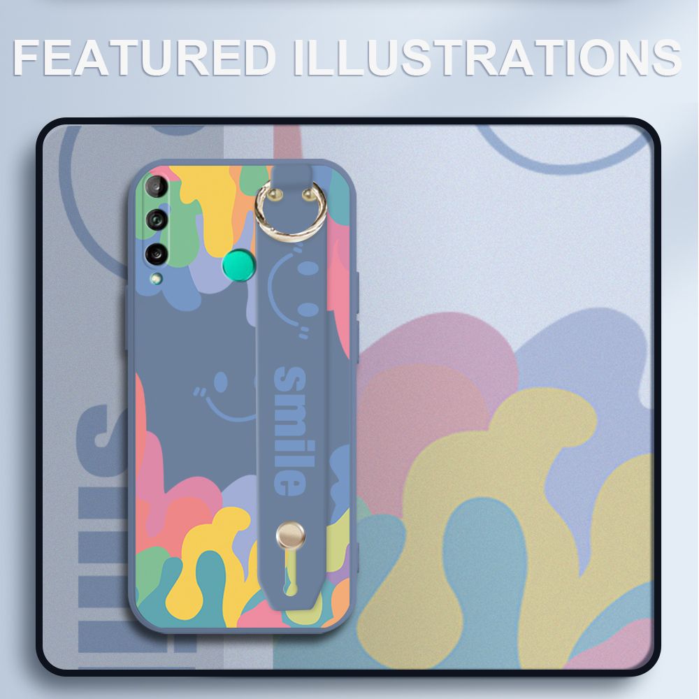 UCUC for Huawei Y7P Wrist Strap Case INS Style Soft Candy Color Splash Ink Cover Ultra Thin Anti Fall Liquid Silicone Phone Case