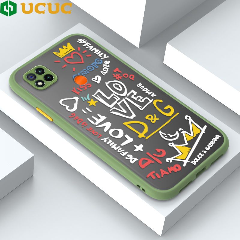 UCUC for Redmi 10A 9C Back Cover LOVE Graffiti Frosted Transparent Hard Phone Case Thin Shockproof Full Cover Camera Protect Case