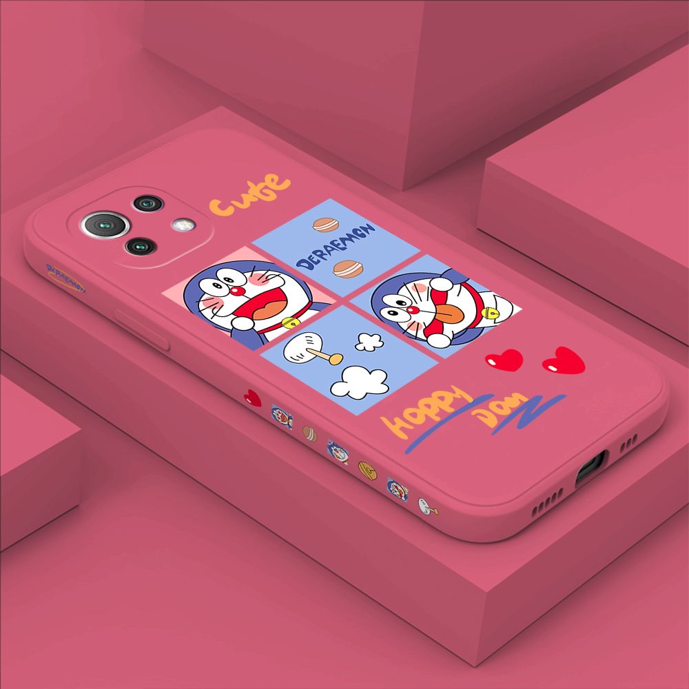 Hontinga for Xiaomi Mi 11 Lite 5G Case Side Design Cartoon Cute Cat Back Cover Soft Square Edge Pattern Liquid Silicone Trend Phone Cases
