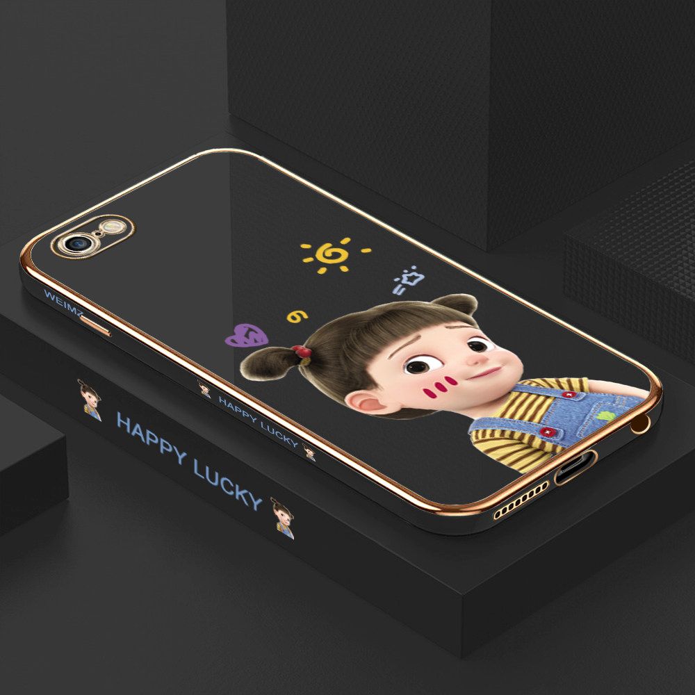 ZeroQiQi for iPhone 6 6S Back Cover Cute Girl Luxury 6D Plating Case Side Pattern Soft Silicone Square Mobile Phone Cases + Free Lanyard