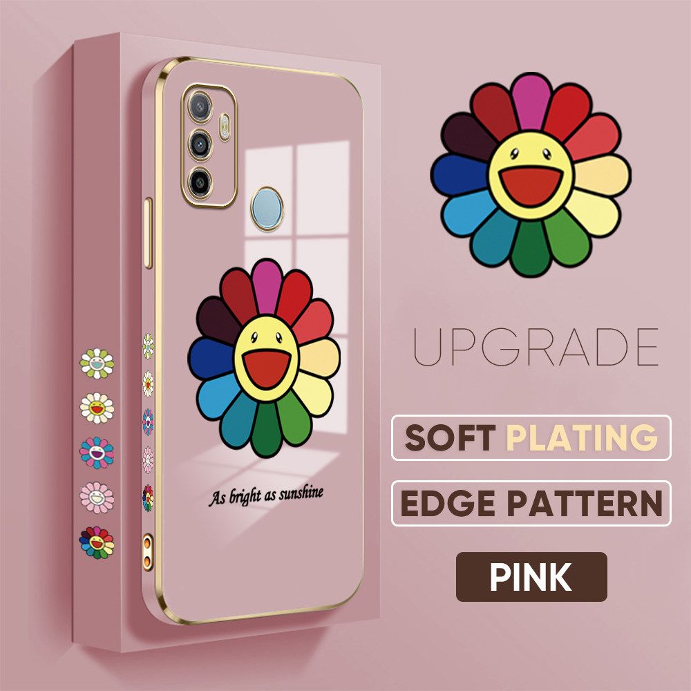 TA for OPPO A53 2020 / A33 2020 Back Cover Colored Sunflower Luxury 6D Plating Case Side Pattern Soft Silicone Square Phone Case