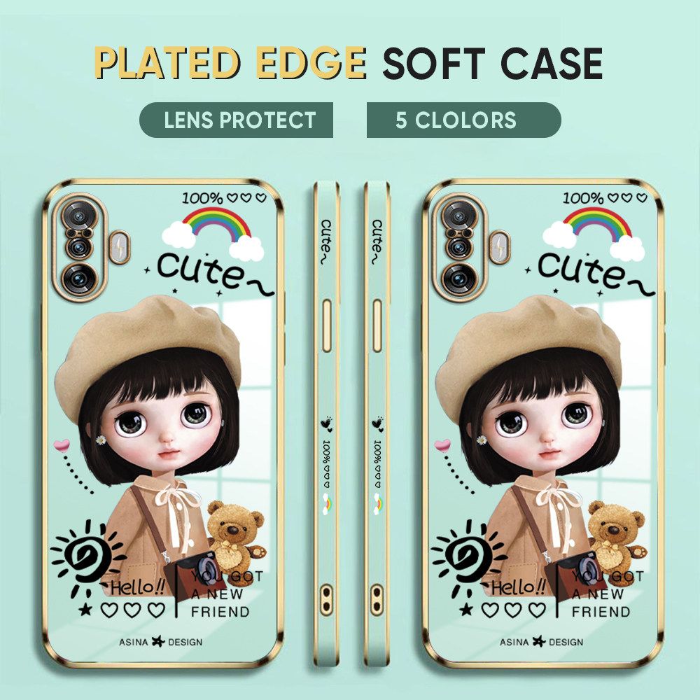 Luxury 6D Plating Case for Xiaomi 8 Phone Cases Satchel Girl Side Print Soft Silicone Square Back Cover