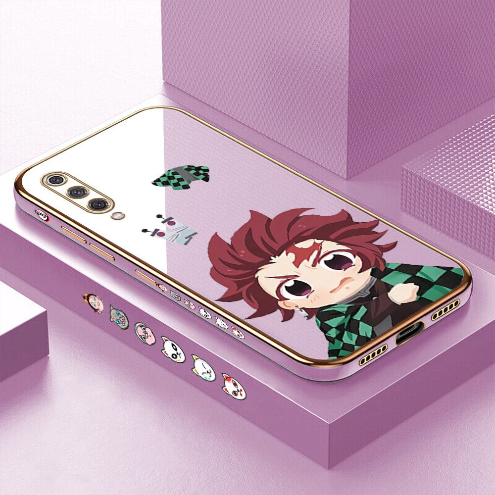 Luxury 6D Plating Case for Xiaomi 9 Cartoon Anime Tanjirou Side Pattern Back Cover Soft Silicone Square Frame Shiny Bling Phone Cases + Free Lanyard