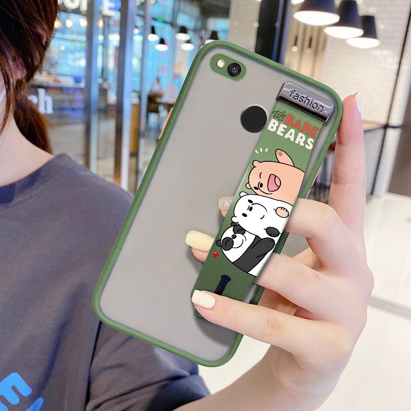 UCUC for Xiaomi Redmi 4X Wrist Strap Case Cute Cartoon Three Little Bears Wristband Printing Cover Shockproof Frosted Phone Case