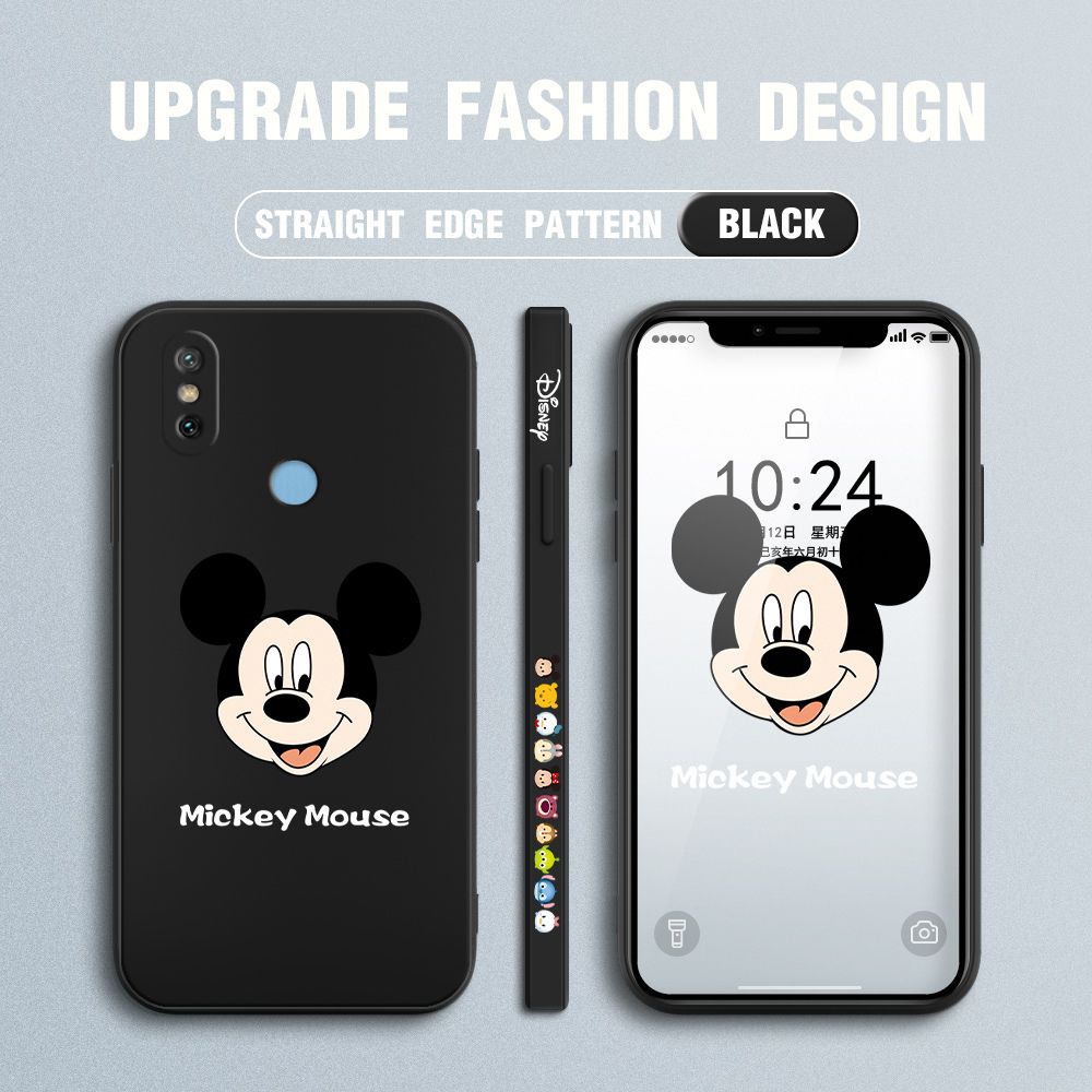 Jizetin for Xiaomi Mi 6X Case Creative Cartoon Mouse Avatar Side Design Phone Case Square Edge Pattern Liquid Silicone Cases Full Cover Camera Shockproof Protective Case