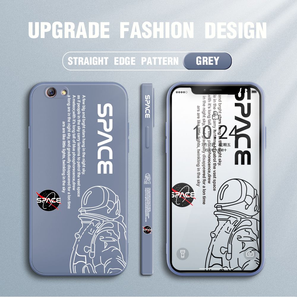 Jizetin for OPPO R9S Plus Case NASA Astronaut Design Side Design Phone Case Square Edge Pattern Liquid Silicone Cases Full Cover Camera Shockproof Protective Case