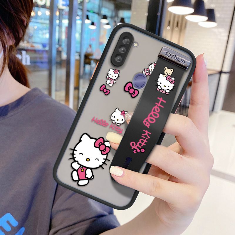 UCUC for Samsung Galaxy A11 Wrist Strap Case Lovely KT Cat Wristband Printing Cover Shockproof Ultra Thin Phone Case