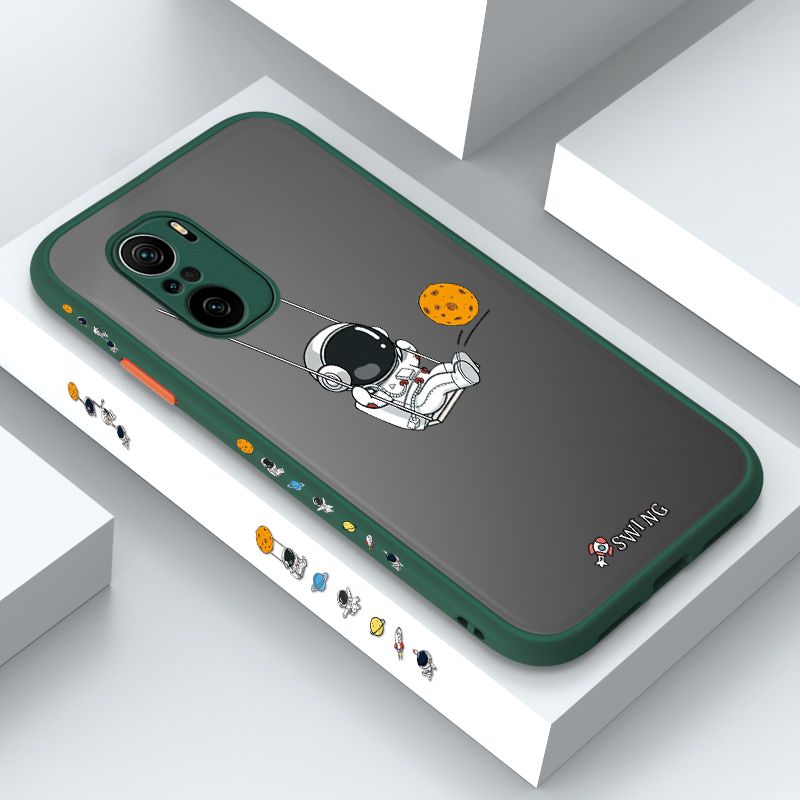 ZeroQiQi for Xiaomi Poco F3 Case Astronaut Swinging Side Printing Cover Frosted Ultra Thin Protective Anti Fall Phone Case