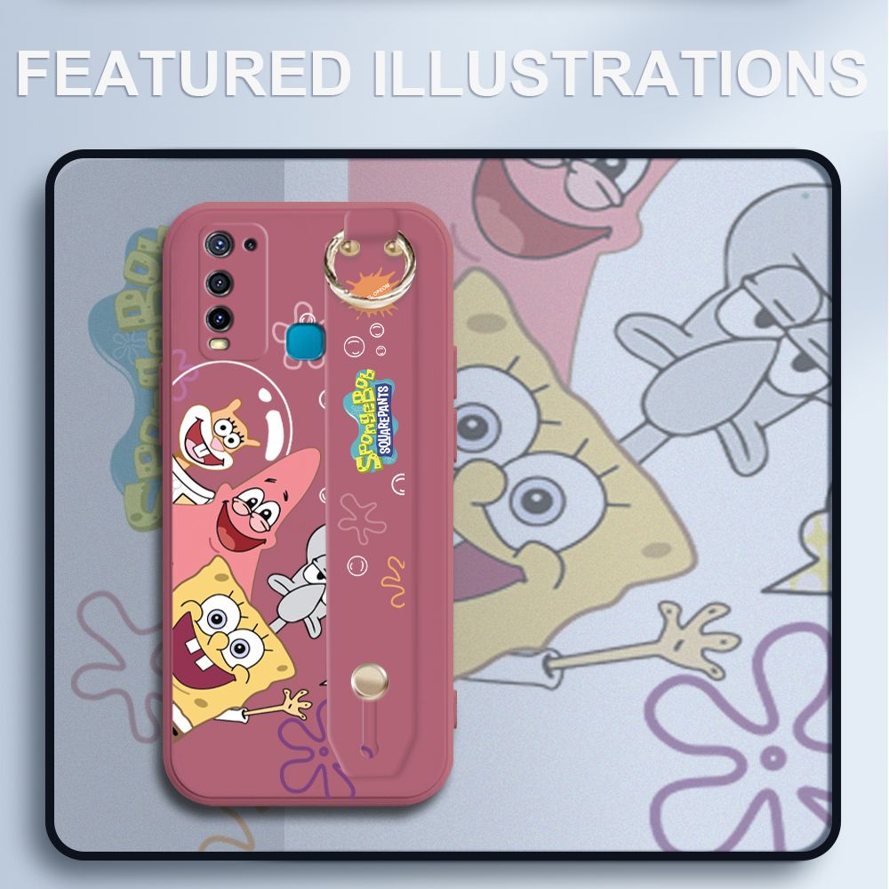 UCUC for Vivo Y30 Wrist Strap Case Funny Cartoon Sea Creatures Cover Ultra Thin Anti Fall Liquid Silicone Phone Case