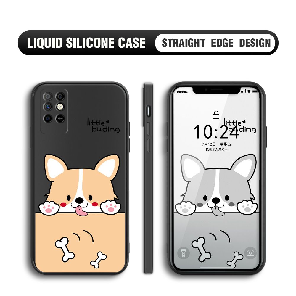 BILI for Infinix Note 8I Back Cover Corgi and Bones Multicolor Liquid Silicone Phone Case Soft Square Lens Protection Phone Cases