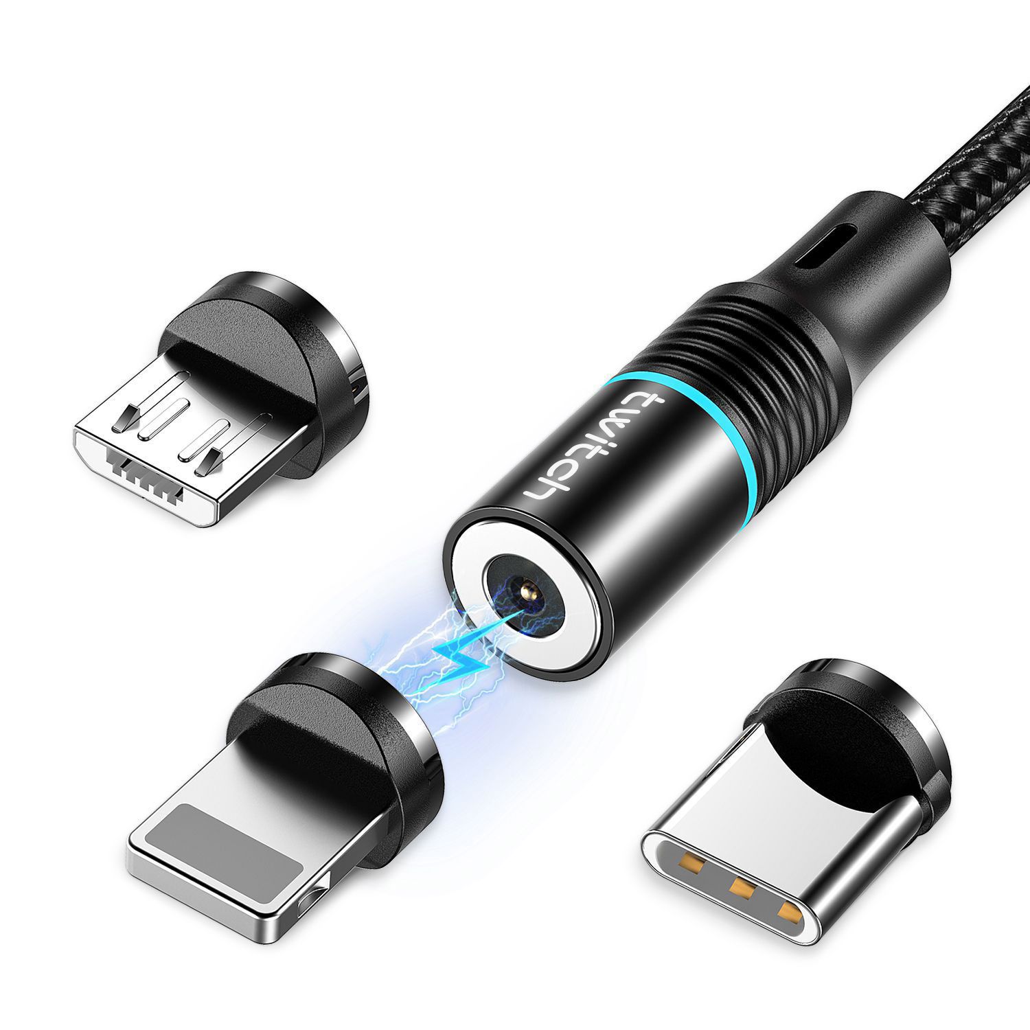 3-in-1 Magnetic Charging Cable USB To Lightning Type-C Micro USB Charger Cord For Android Phones IPhone