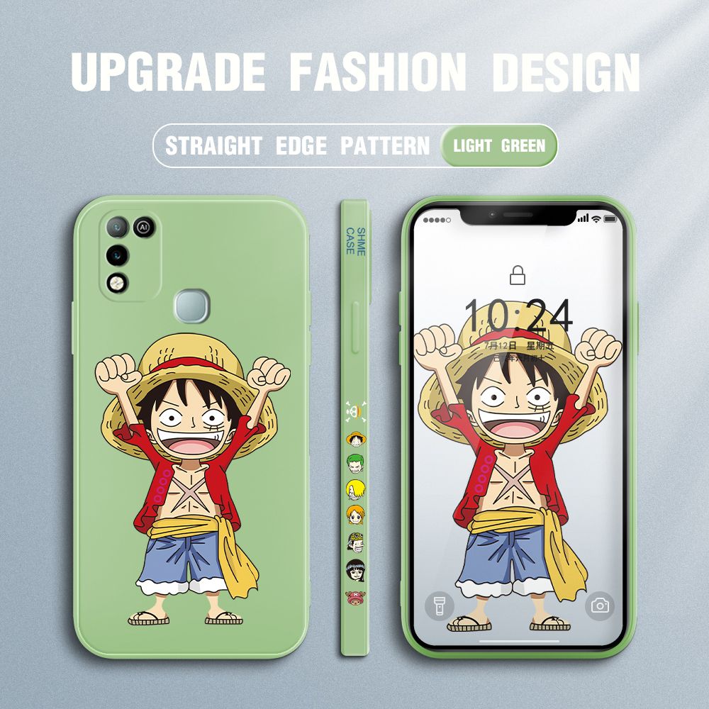 Jizetin for Infinix Hot 10 Play / Hot 11 Play Case Anime One-Piece Monkey D. Luffy Anime Side Design Phone Case Square Edge Pattern Liquid Silicone Cases Full Cover Camera Shockproof Protective Case