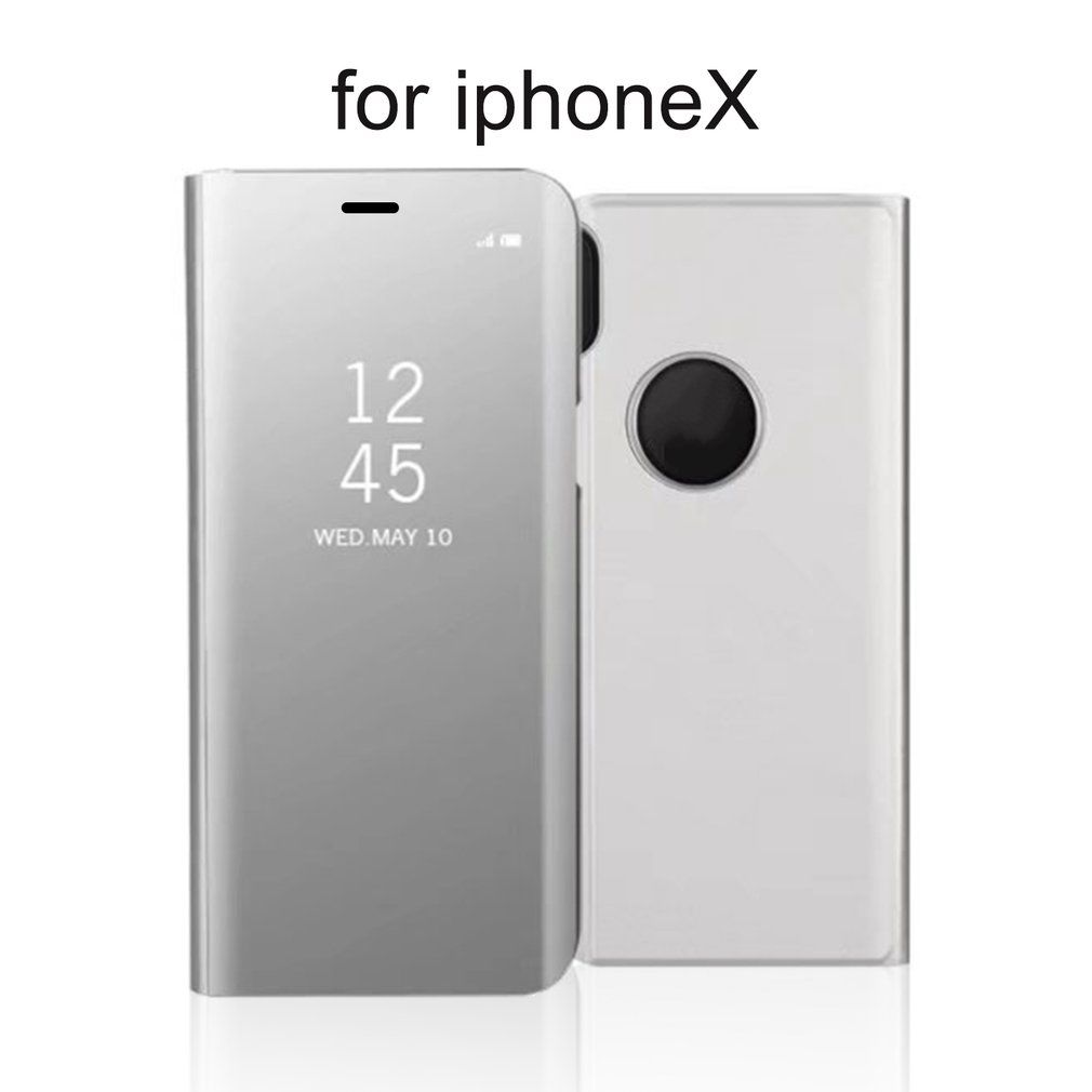 Smart Mirror Pu Leather Flip Type Protective Case Suitable For Iphone Silver For Iphone X