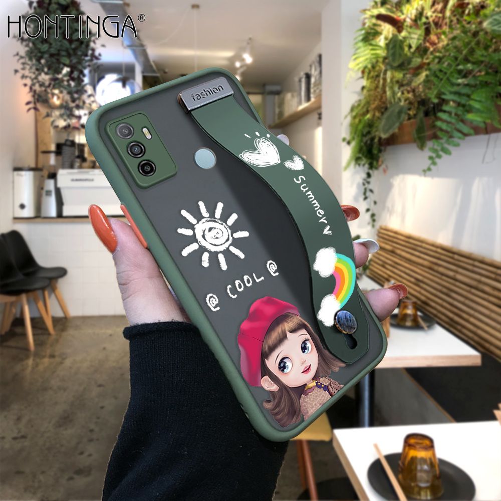 Hontinga for OPPO A53 A33 2020 Back Cover With Wristband Cute Red Hood Girl Phone Casee Full Lens Protection Thin Frosted Cases