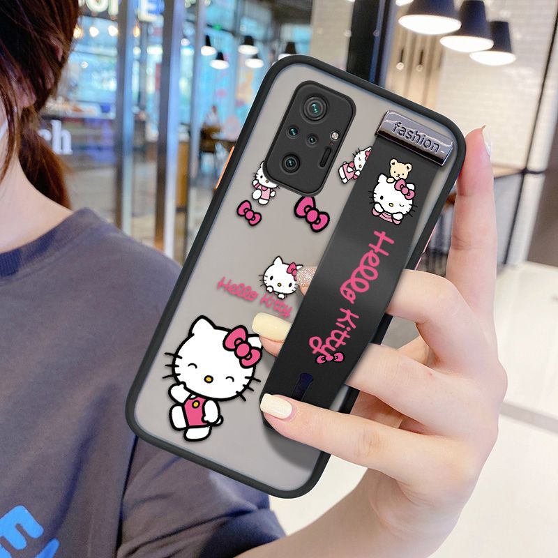 UCUC for Xiaomi Redmi Note 10 Pro Wrist Strap Case Lovely KT Cat Wristband Printing Cover Shockproof Ultra Thin Phone Case