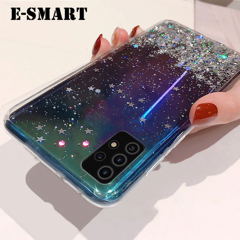 Phone Case Samsung Galaxy A53 5G Back Cover Glitter Silicone Soft Cases Starry Sky String Glitter Transparent Space Stars Moon Samsung A53 5G case