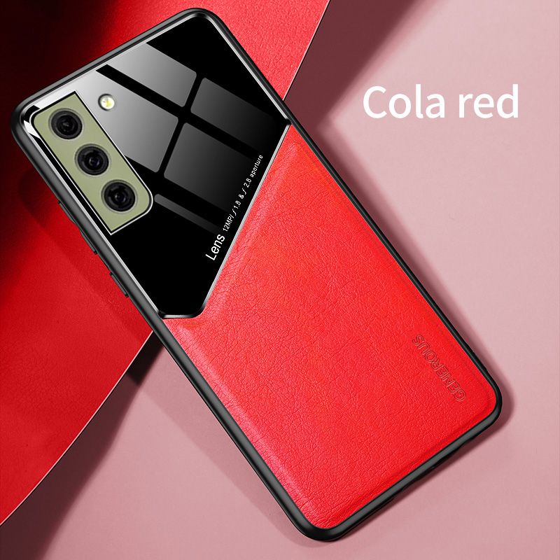 Lenuo For Samsung Galaxy S21 FE Case Leather Texture Car Magnetic Holder Back Cover Soft Silicon Frame Shockproof Coque Casing