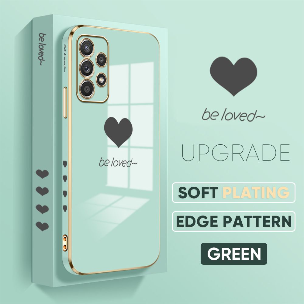 TA for Samsung Galaxy A52 / A52 5G / A52S 5G Back Cover + Free Lanyard Simple Love Luxury 6D Plating Case Side Pattern Soft Silicone Square Phone Cases