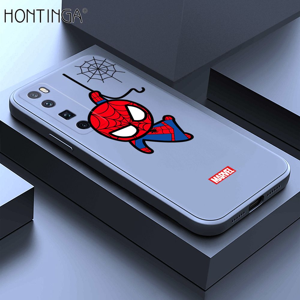 Hontinga for Huawei Nova 7 Pro Case Cute Marvel Avengers Cartoon Spiderman Spider Man Phone Case Square Edge Silicone Cases Full Lens Cover Shockproof Protection Case