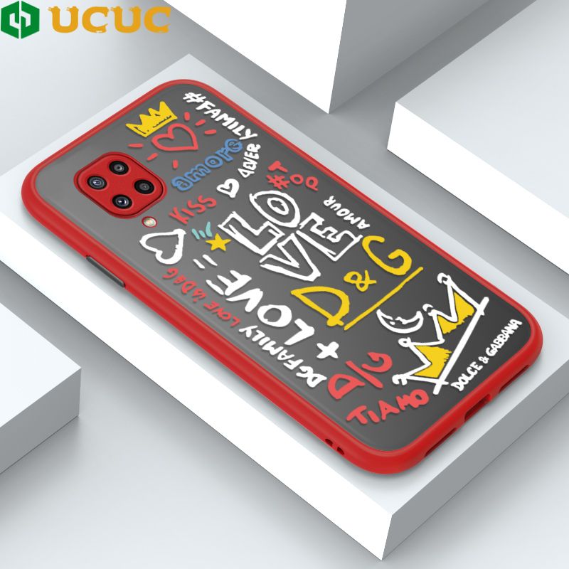UCUC for Samsung Galaxy M32 Back Cover LOVE Graffiti Frosted Transparent Hard Phone Case Thin Shockproof Full Cover Camera Protect Case