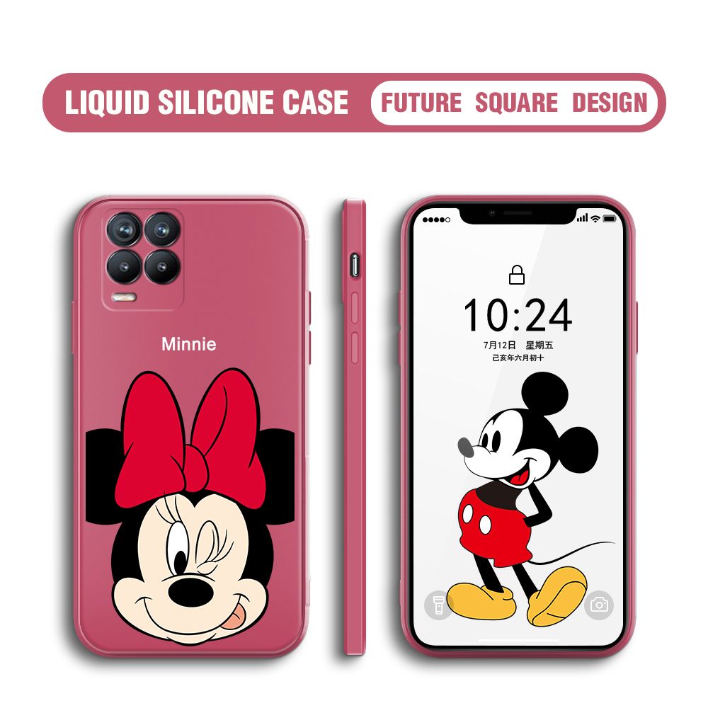 BILI for Realme 8 / Realme 8 Pro Back Cover Big Head Minnie Multicolor Liquid Silicone Phone Case Soft Square Lens Protection Phone Cases