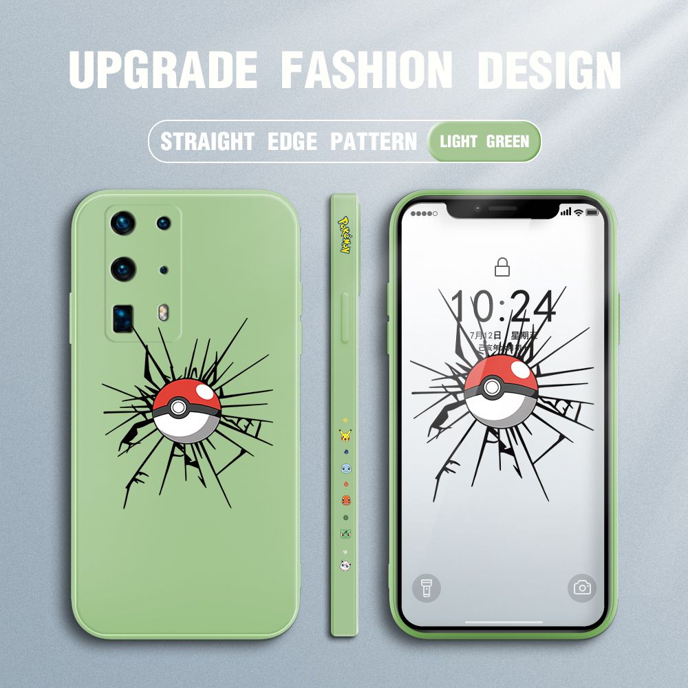 Jizetin for Huawei P40 Pro Plus Case Cartoon Pokémon Pocket Monster Design Side Design Phone Case Square Edge Pattern Liquid Silicone Cases Full Cover Camera Shockproof Protective Case