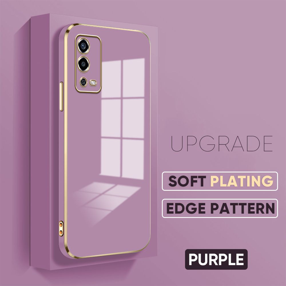 TA for OPPO A55 Back Cover + Free Lanyard Luxury 6D Plating Case Side Pattern Soft Silicone Square Phone Cases