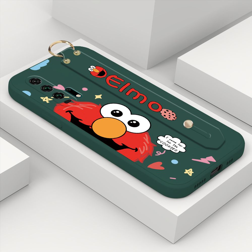 ZeroQiQi for Honor 20 Pro Wrist Strap Case Cute Cute Cartoon Little Monster Phone Cover Square Edge Liquid Silicone Case Full Cover Camera Shockproof Protective Cases