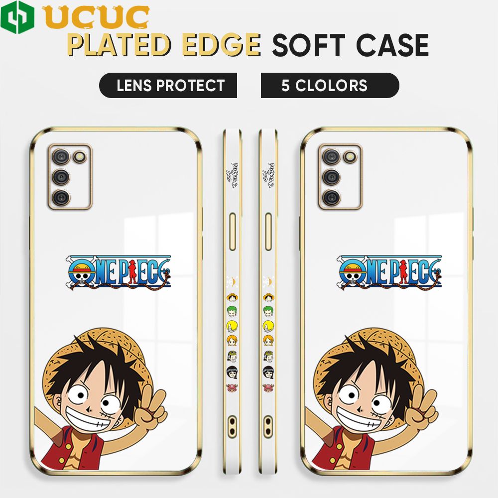 UCUC for Samsung Galaxy A03S Back Cover + Free Lanyard Wave Luffy Luxury 6D Plating Case Side Pattern Soft Silicone Square Phone Cases