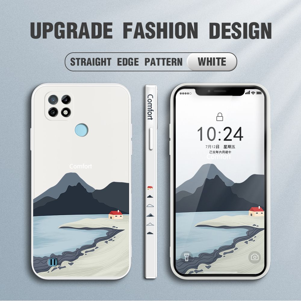 Jizetin for Realme C21 Case Mount Fuji Design Side Design Phone Case Square Edge Pattern Liquid Silicone Cases Full Cover Camera Shockproof Protective Case