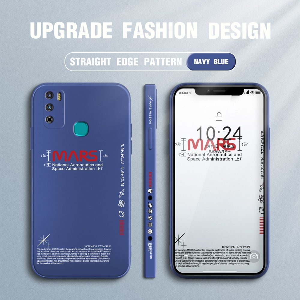 Jizetin for Infinix Hot 9 Play Case New NASA Design Side Design Phone Case Square Edge Pattern Liquid Silicone Cases Full Cover Camera Soft Protection Case