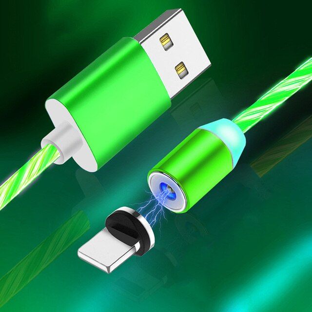 2m Flowing Light Charging Magnetic Mobile Phone Cable USB Type C Flow Luminous Lighting Wire for Iphone Samsung Huawei LED Micro