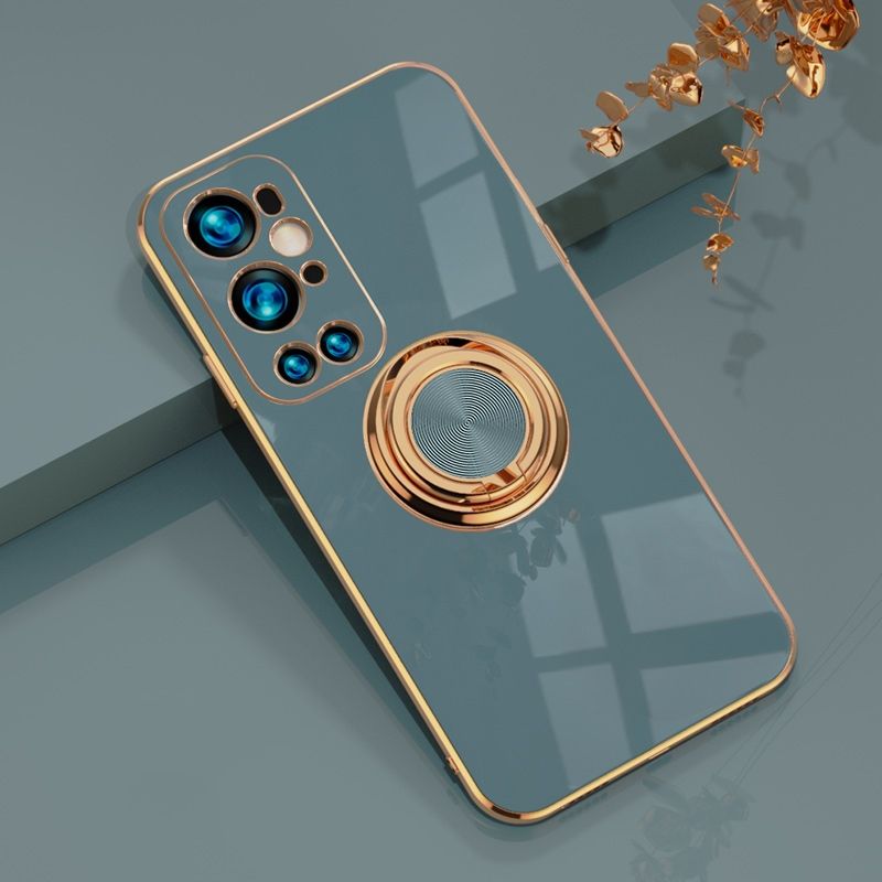 For OnePlus 9 Luxury Electroplating Soft TPU One-piece Shell with Ring is Compatible case