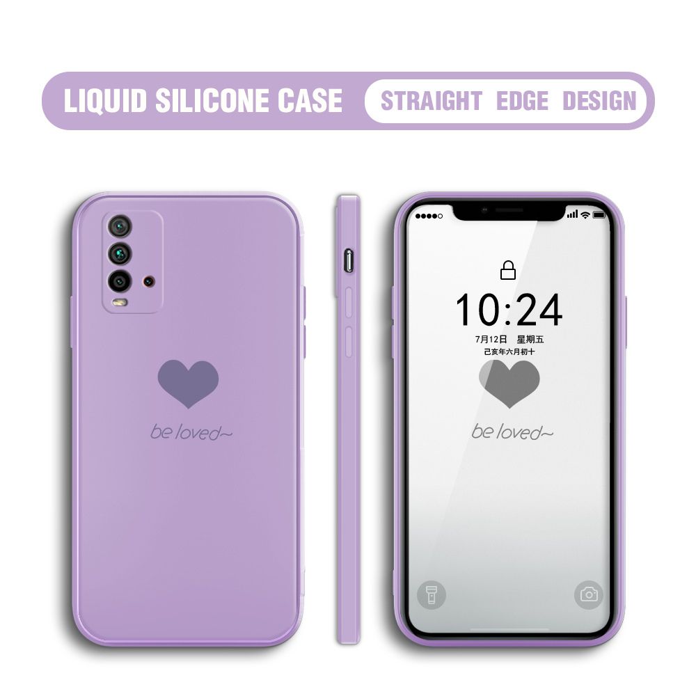 Jizetin for Redmi 9T / Redmi 9 Power Back Cover Little Love Multicolor Liquid Silicone Phone Case Soft Square Lens Protection Phone Cases