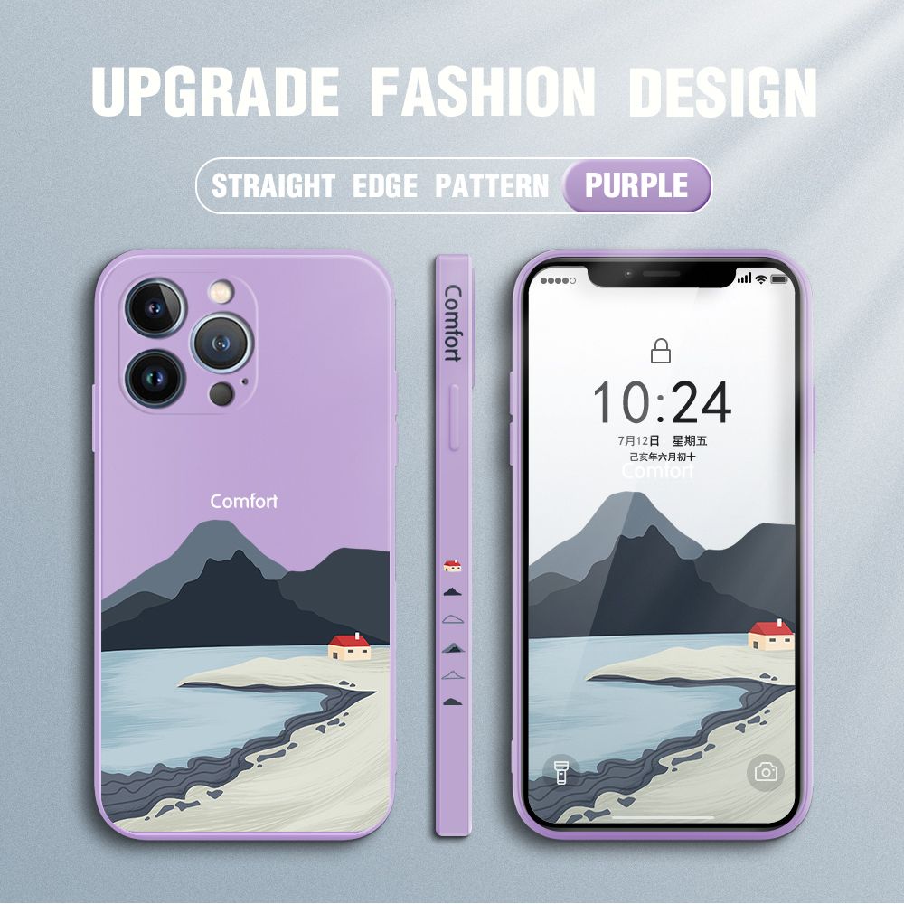 Jizetin for iPhone 13 Pro Max Case Mount Fuji Design Side Design Phone Case Square Edge Pattern Liquid Silicone Cases Full Cover Camera Shockproof Protective Case
