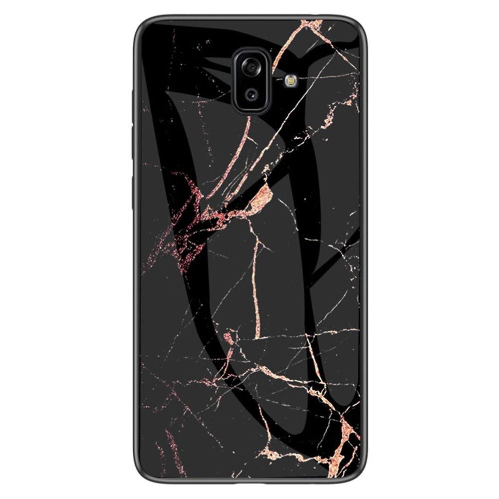 Case for Samsung Galaxy J6 Tempered Glass Protective Layer on the Back and TPU Bumper Anti+shock Shock Absorption Protective Cover