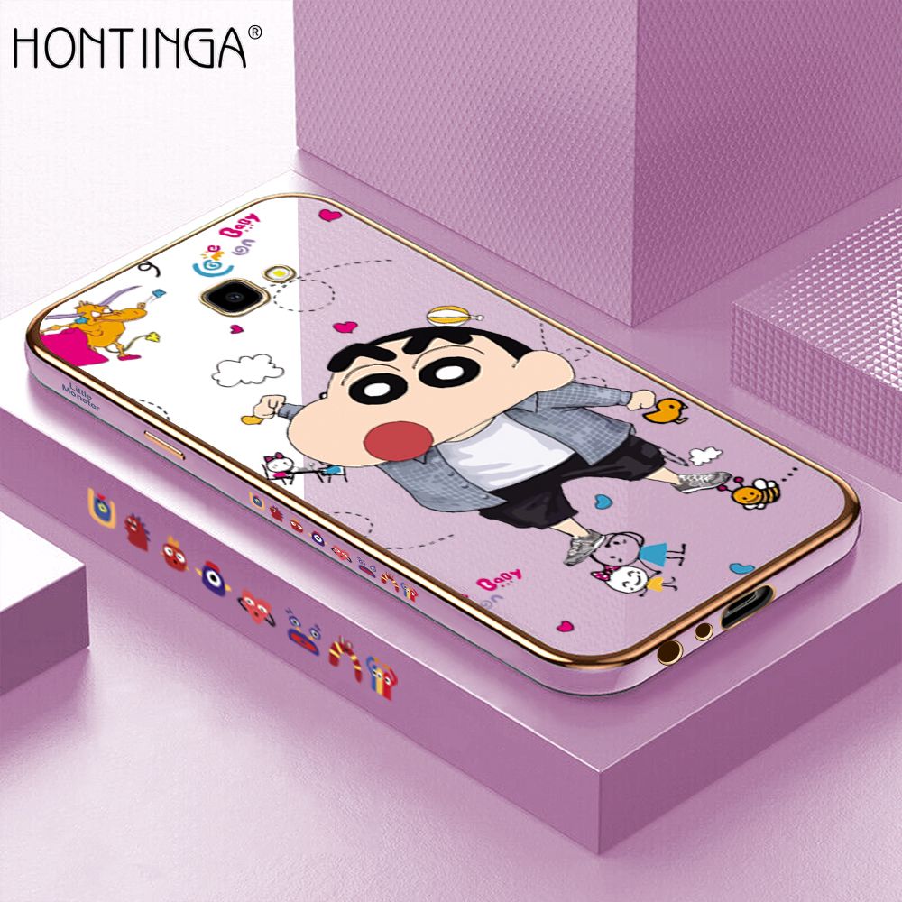 Hontinga for Samsung Galaxy J4 Plus 2018 / J4 Prime Back Cover Luxury 6D Plating Cartoon Crayon Shin-chan Side Pattern Case Soft Silicone Square Phone Cases