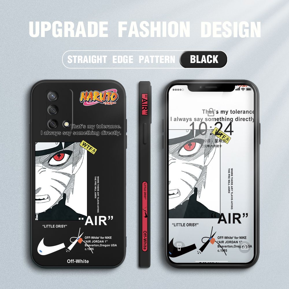 Jizetin for OPPO F19 / A95 / A74 Case Side Design Phone Cover Anime Uzumaki Naruto Cover Square Edge Pattern Liquid Silicone Trend Case