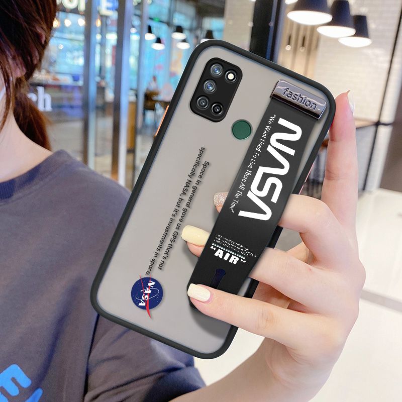 UCUC for Realme C17 Wrist Strap Case Popular NASA Wristband Printing Cover Shockproof Frosted Phone Case