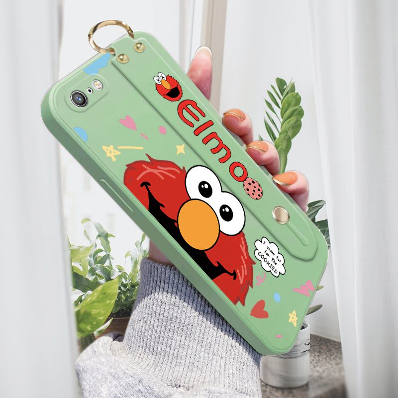 Jizetin for iPhone 6S Plus / iPhone 6 Plus Wrist Strap Case Creative Cartoon Red Haired Monster Cover Ultra Thin Anti Fall Liquid Silicone Phone Case